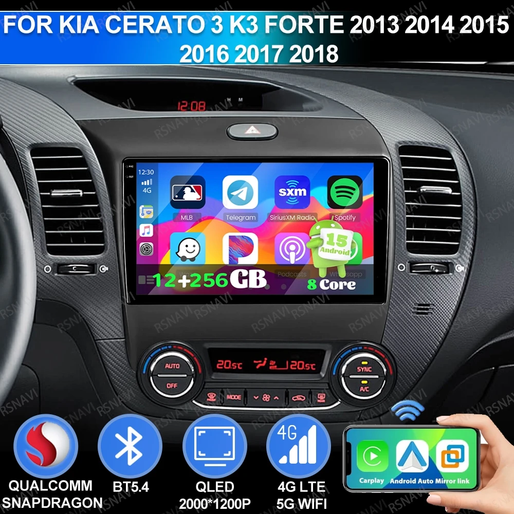 Android 15 For Kia Cerato 3 K3 Forte 2013 2014 2015 2016 2017 2018 Head Unit 5G WIFI Stereo Car Radio Qualcomm DSP 4G LTE GPS BT