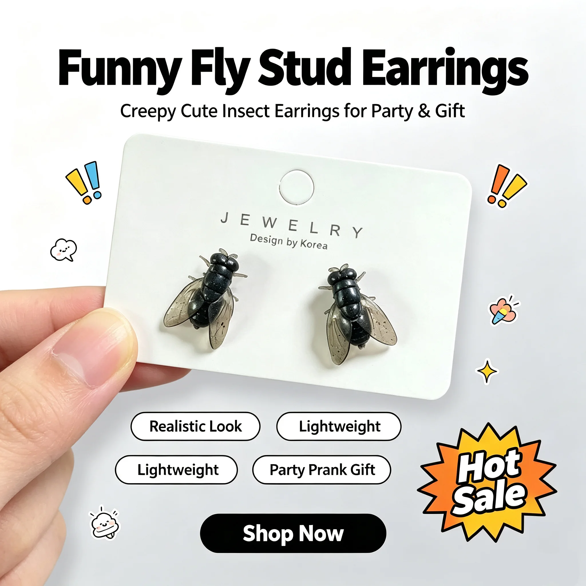 2pcs/kit Funny Prank Flies Stud Earrings For Women Realistic Simulation Insect Fly Earrings Halloween Party Abstract Jewelry