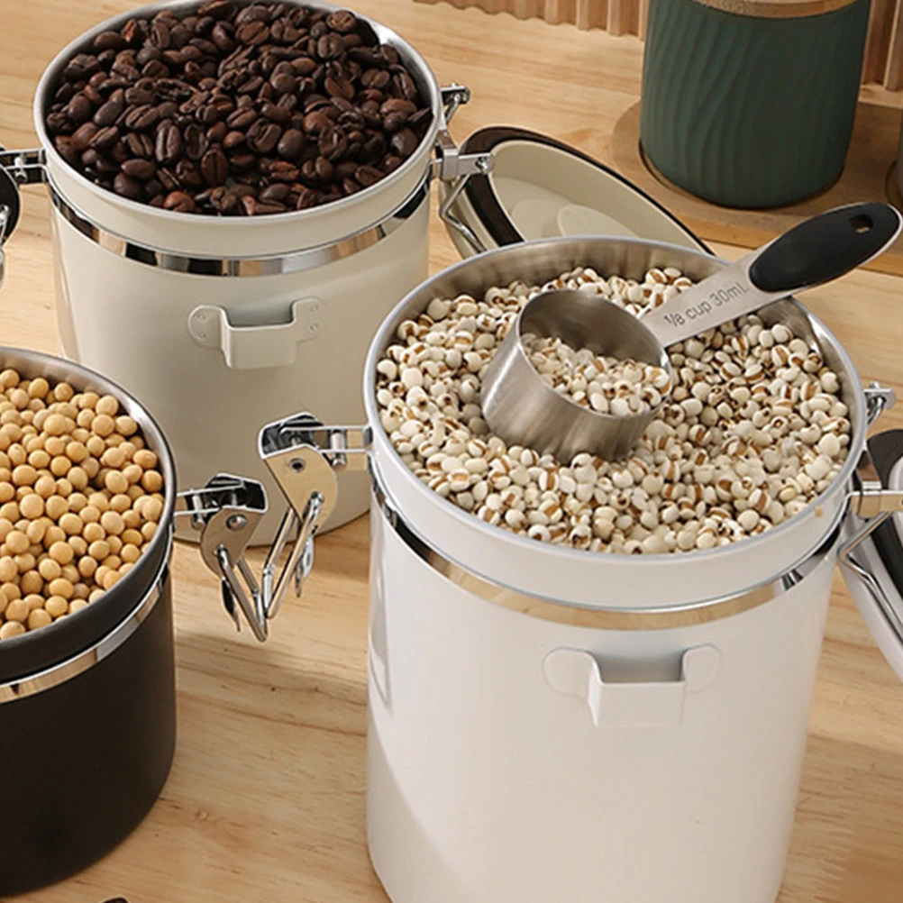

Stainless Steel Airtight Coffee Bean Jar Tea Canister Sealed Storage Container Lid for Grains Rice Sugar Dried Food Household