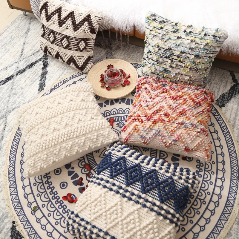 Bohemian Style Hand Woven Wool Cushion Pillow Cover Moroccan 45x45cm Homestay Living Room Bedroom Sofa Pillow Cover Home Deco