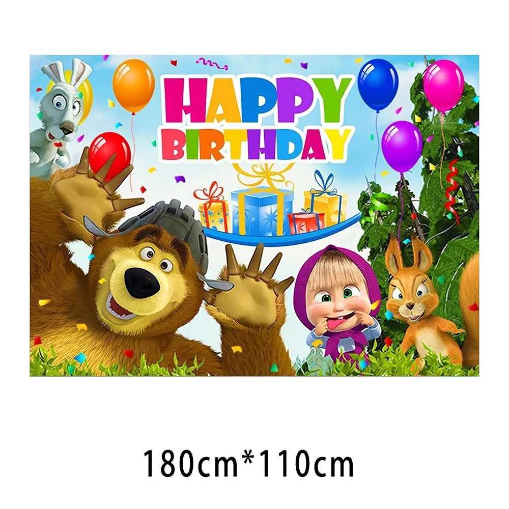 Mascha und der Bär Geburtstagsparty Banner Luftballons Teller Becher Servietten Tischdecke Mädchen Cartoon Partyzubehör Dekoration Babyparty – Detail 7