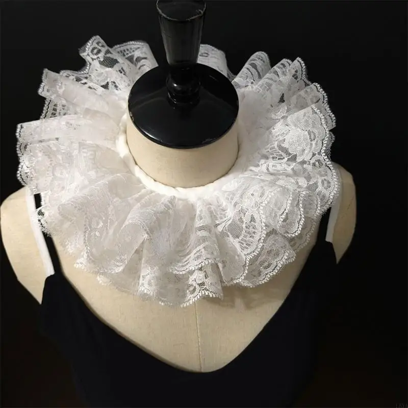 L5YA Victorian Gothic Lace Frill Collar Adjustable Unisex Design Lace Comfortable Neckpiece For Festivals Halloween Party