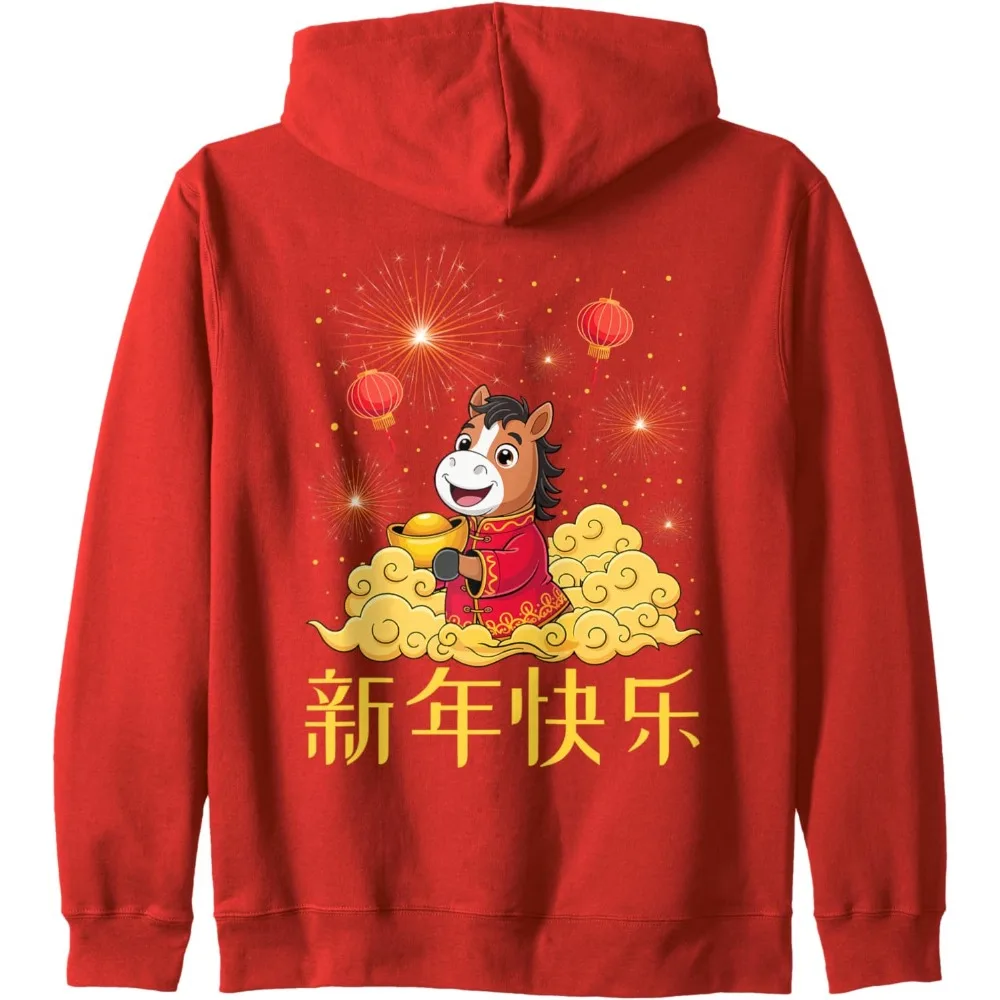 السنة الصينية الجديدة 2026 سنة الحصان لطيف المرأة هوديي Y2k ملابس طويلة الأكمام البلوز عطلة بلوفر شتوي #2