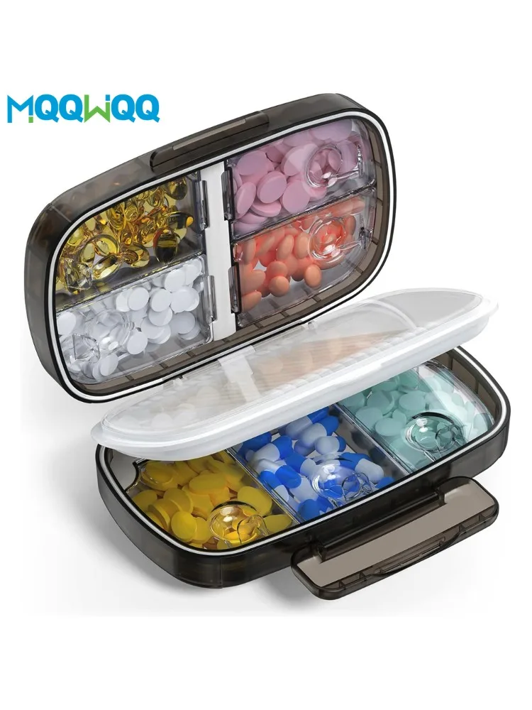 Organisateur de pilules de voyage, 1 pièce, étui à pilules Portable de poche, conteneur quotidien de médicaments de voyage avec 8 compartiments pour médicaments à l'huile de poisson