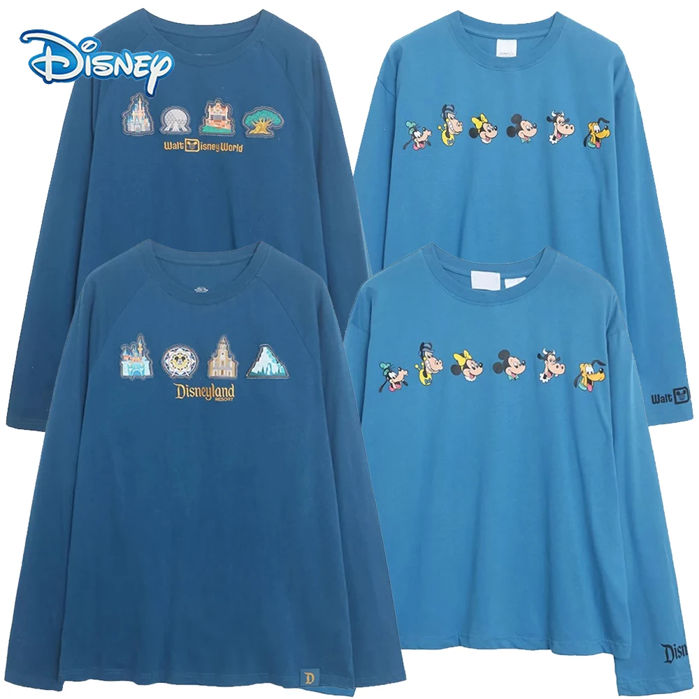 

Толстовка Disney Walt Disney World с вышивкой Микки Мауса, футболка с мультяшным принтом, унисекс, женский топ с длинными рукавами и круглым вырезом для пар