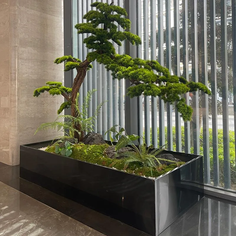 Welcome pine glass window landscape hotel lobby green plants Chinese decorative floor ornament high-end niche