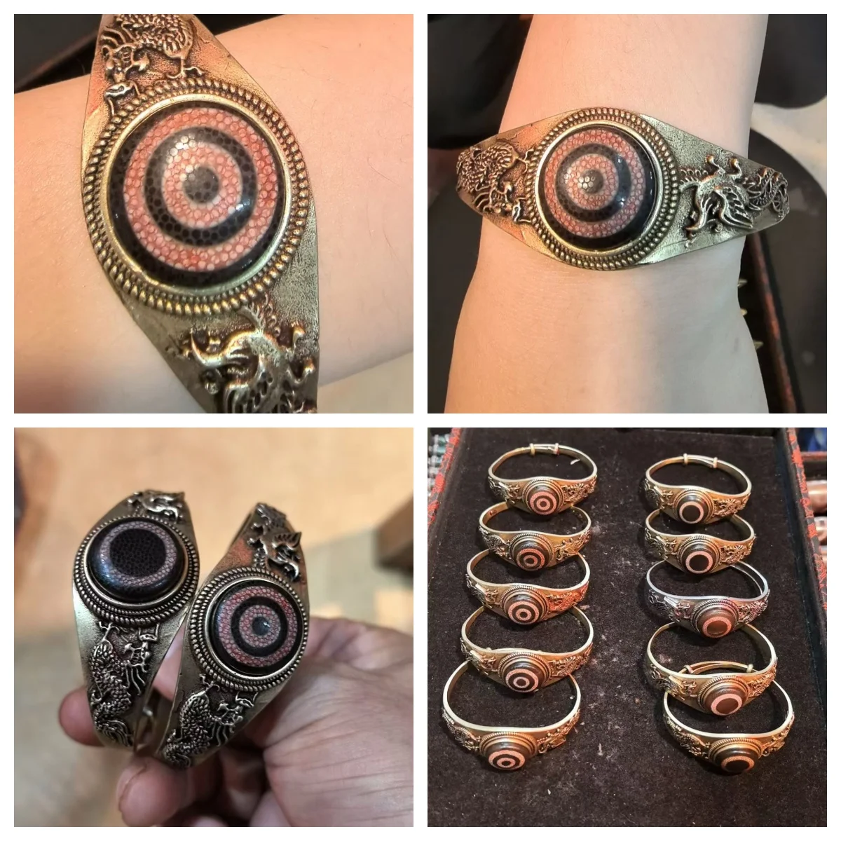 

1 шт./лот, браслет с узором дракона и феникса, с бусиной Дзи из агата под змеиную кожу, с эффектом овечьего глаза, унисекс, в тибетском этническом стиле.