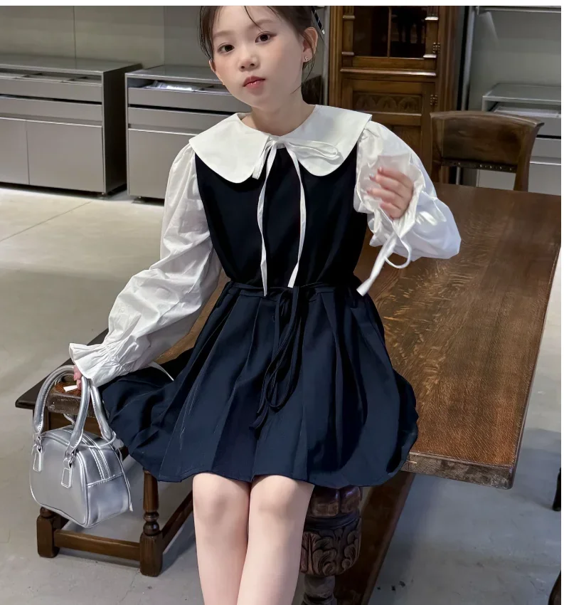 

New Baby Girls Elegant Sets, Blouse + Vest Dress Princess Fashion Suits 3-10 T