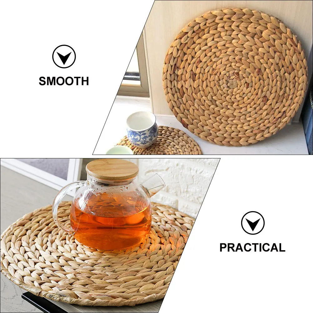 

2Pcs Decorative Woven Placemat Handwoven Round Teapot Insulated Mat Heat Resistant Table Mat Dining Table Ornament Coaster