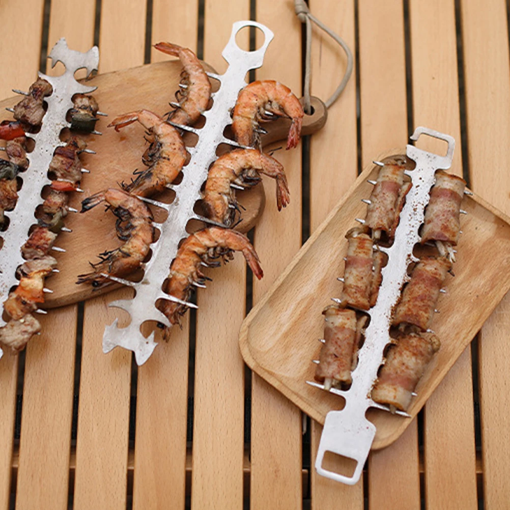 

2pcs BBQ Ribs Sticks Portable Stainless Steel Skewer Camping Accessories Meat 304 Party Food Outdoor Cooking Tools barbecue