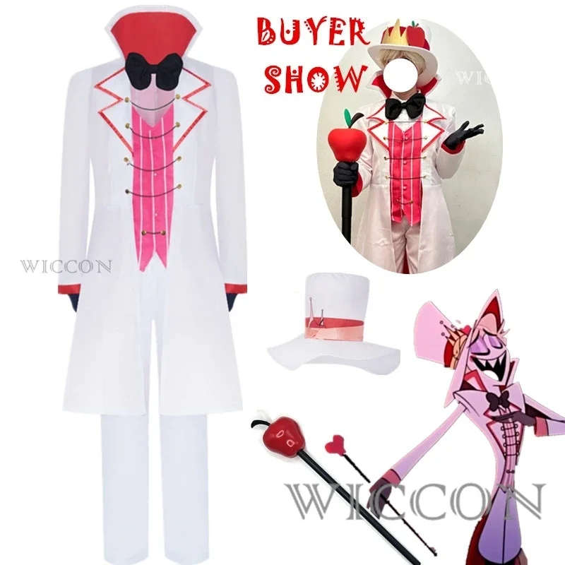 Hazbin Lucifer Cosplay Anime Hotel Morningstar Cosplay Costume Wig Daddy White Suit Devil Hell Halloween Party Adult Men Costume