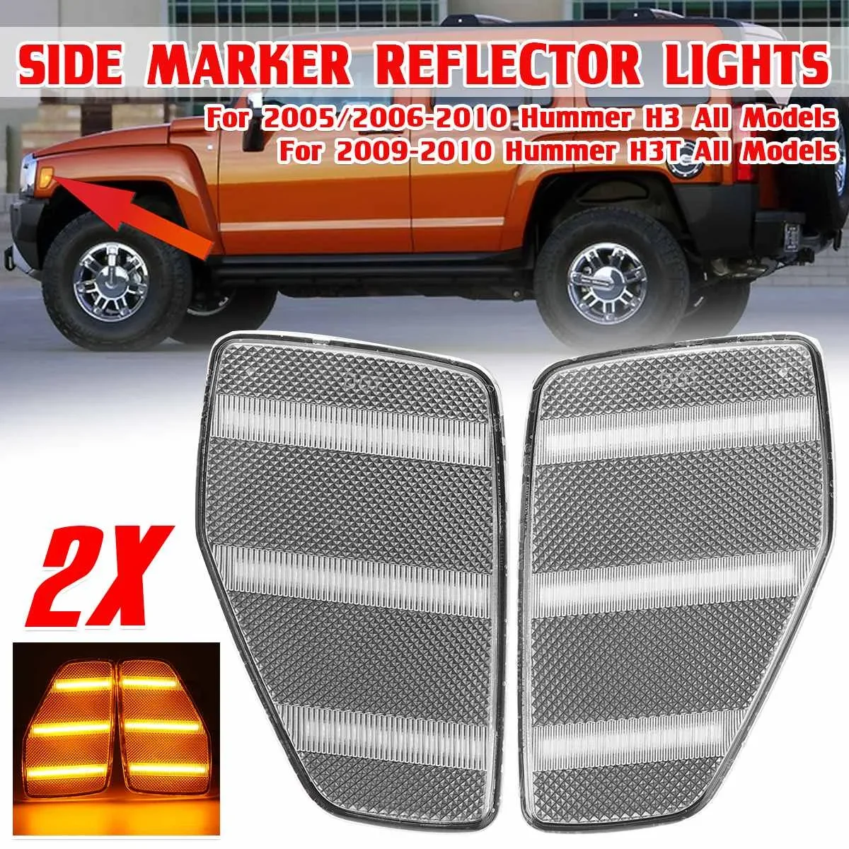 2pcs LED Turn Signal Lights for Hummer H3 2005/2006-2010 H3T 2009-2010 Side Marker Repeater Reflector Light Front Fender Lamp