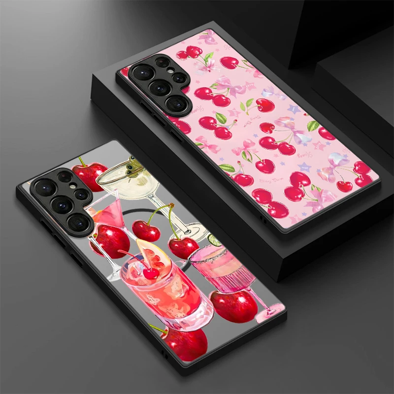Cute Cherry Pattern Magnetic Phone Case For Samsung Galaxy S26 S23 S24 Ultra S25 FE S22 Plus S25 Edge For Magsafe Hard PC Cover