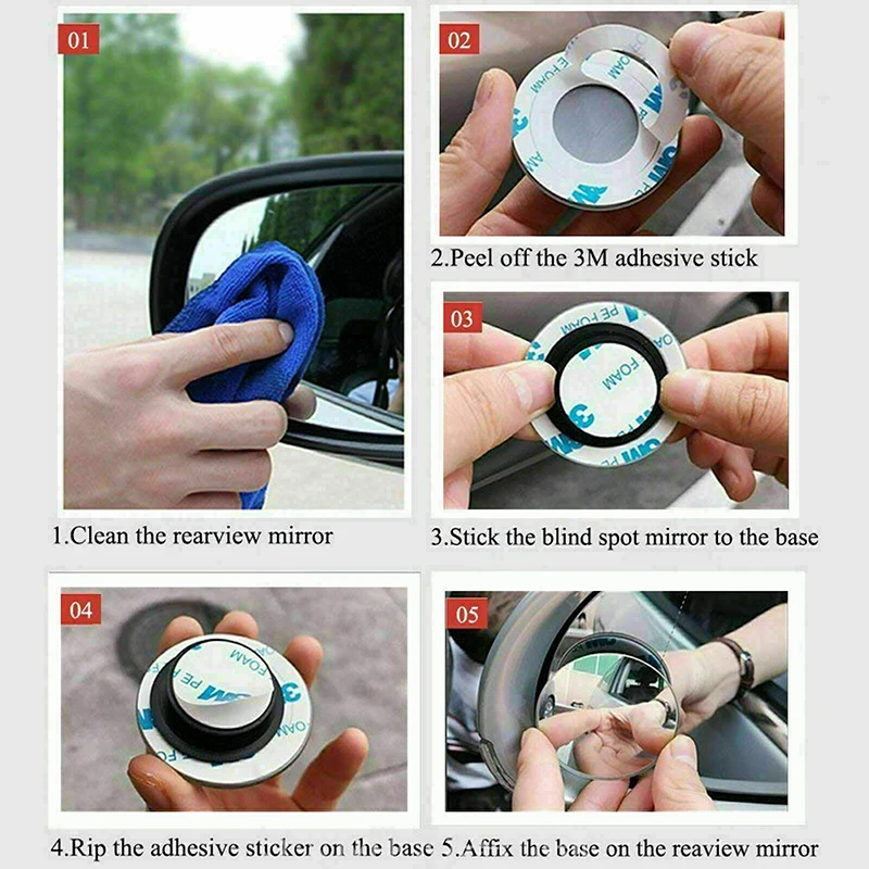 Blind Spot Car Mirror HD Glass Frameless Convex Round Rear View Convex Mirrors for Cars  360° Degree Adjustable 2 PCS/Set