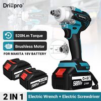 4 Speed 520N.M 2 in 1 Brushless Electric Impact Wrench Screwdriver 1/2 inch Rechargeable Wrench Drillpro for Makita 18V Battery