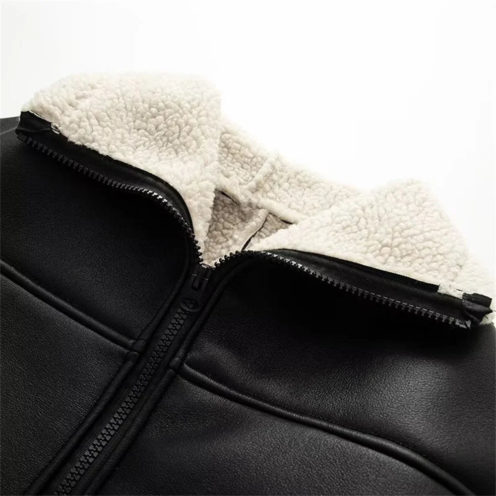 women's new European and American style French fashion cashmere leather fur collar composite jacket jacket