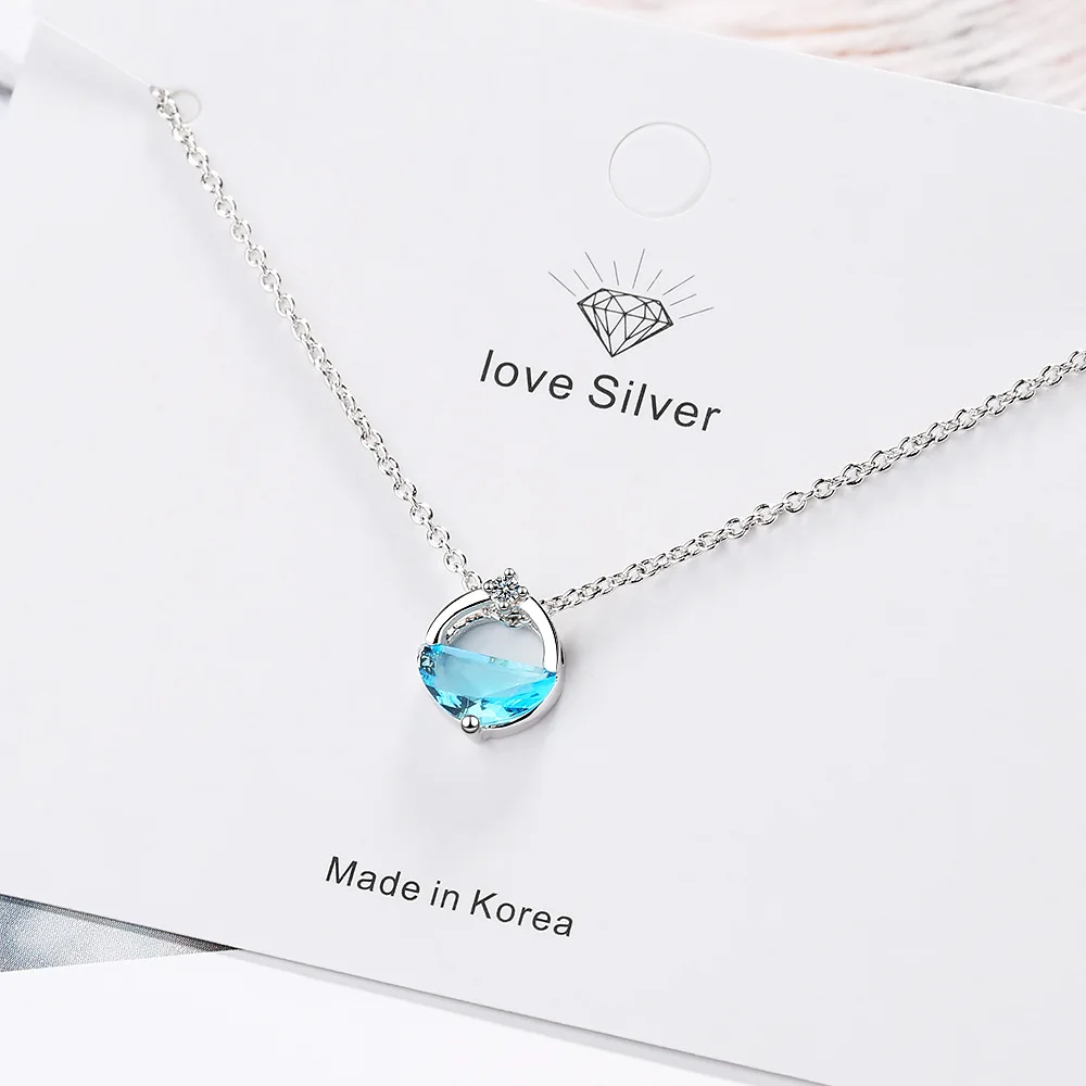 

925 Sterling Silver Crystal Semi-Circle Pendant Necklaces For Women Party Luxury Designer Fine Jewelry Accessories Trend 2024