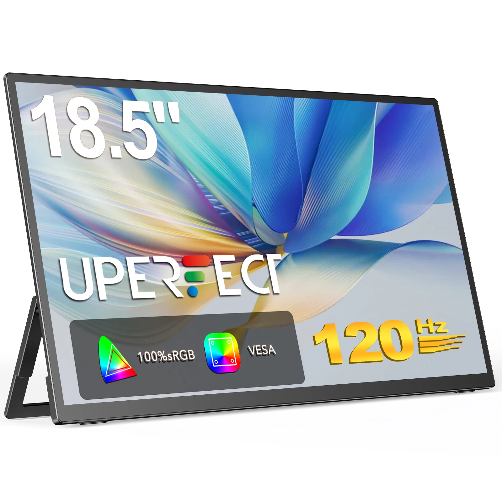 UPERFECT 18.5 pulgadas Monitor LCD IPS con velocidad de actualización de 120Hz 1080p FHD HDR Pantalla de computadora portátil Pantalla HDMI USB C Pantalla externa con altavoces duales giratorios VESA USB OTG para visua