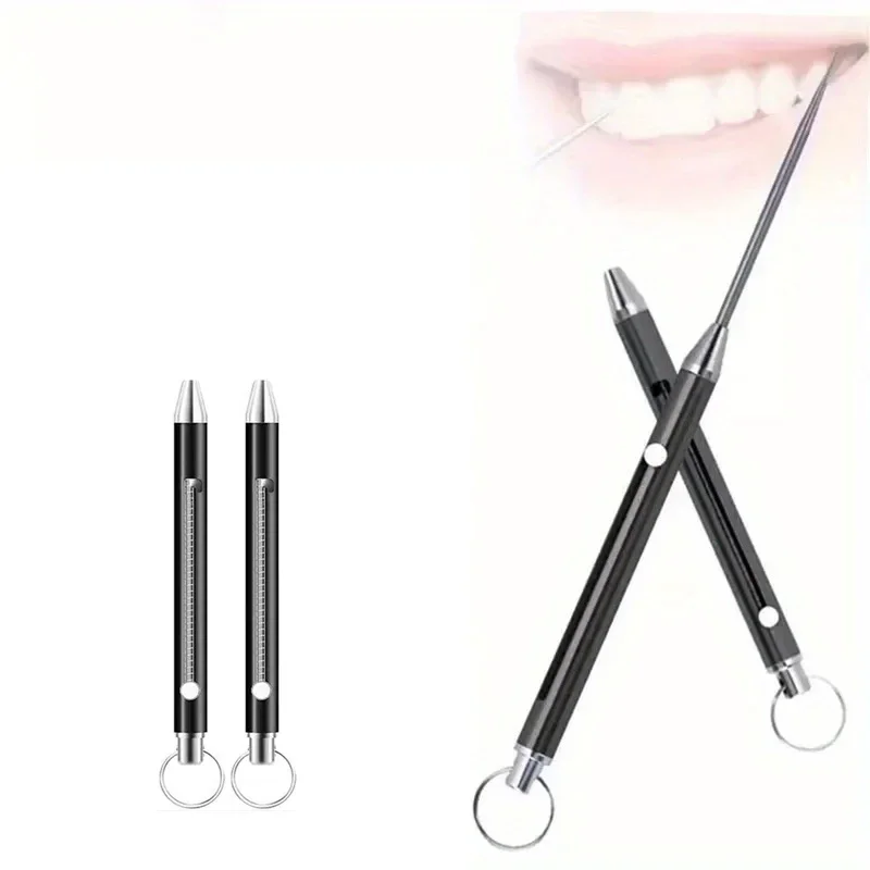 telescopic toothpick, black titanium alloy, keychain, gift pendant, fruit fork, camping toothpick holder, unpacking tool