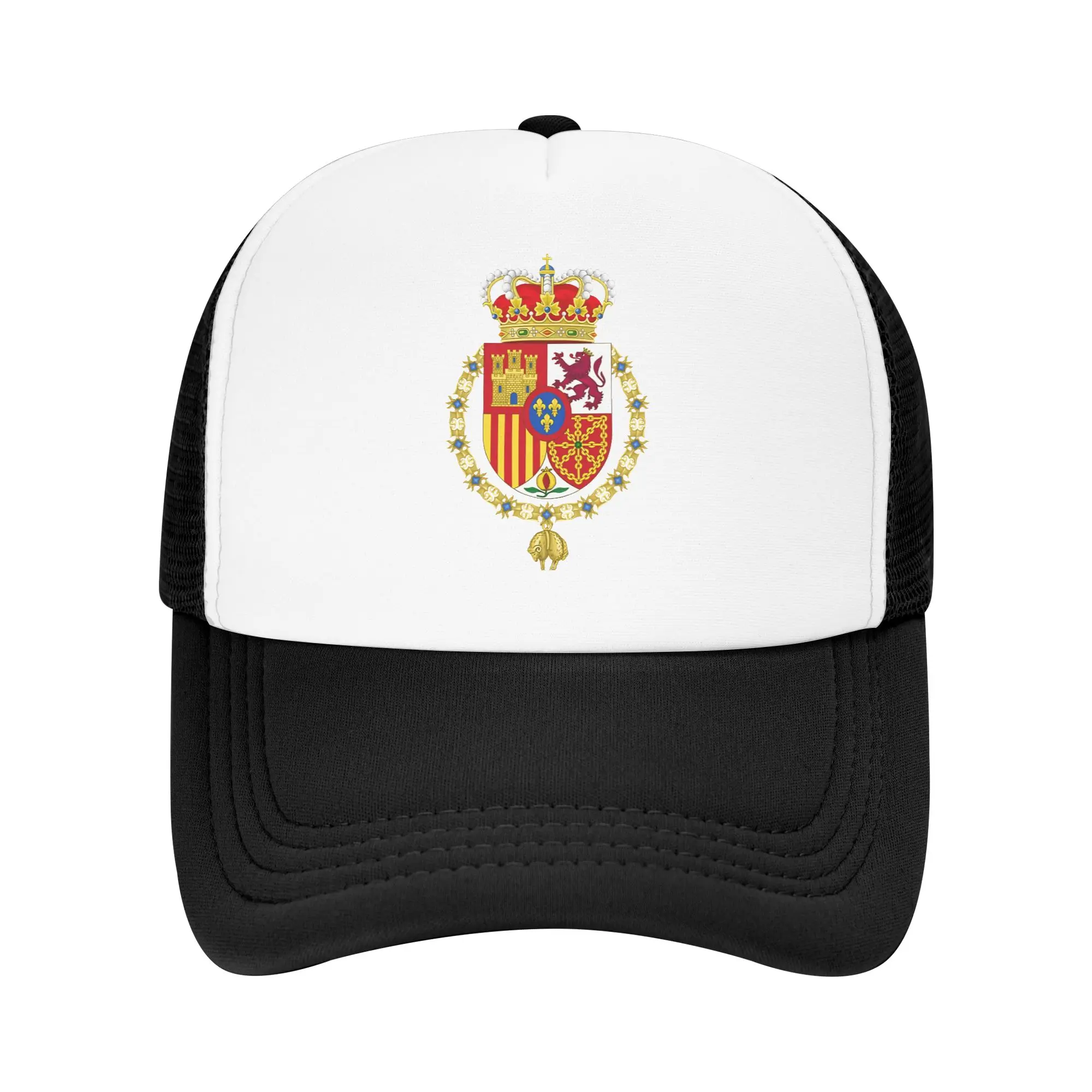 Gorra de malla transpirable con estampado del escudo del Rey de España, para hombre y mujer, ideal para senderismo, pesca, béisbol, regalo de cumpleaños