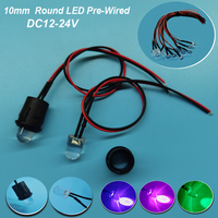 12V 24V 10mm Round LED Pre-Wired Constant LED Ultra Bright Water Clear Bulb Cable 20cm Prewired Led Lamp Light Emitting Diode