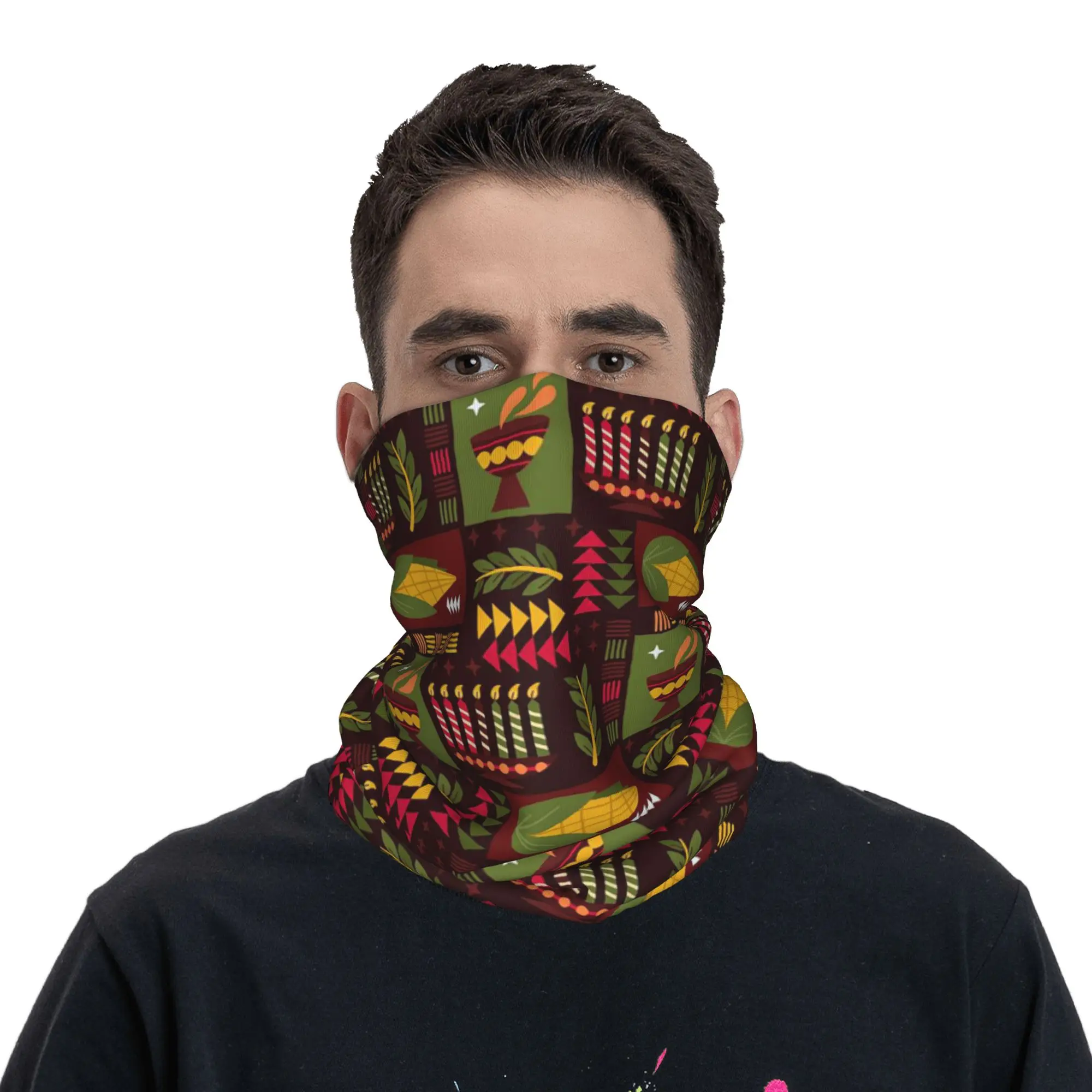 

African Happy Kwanzaa Ethnic Pattern Bandana Neck Gaiter Printed Magic Scarf Headwear Riding for Men Women Adult Washable