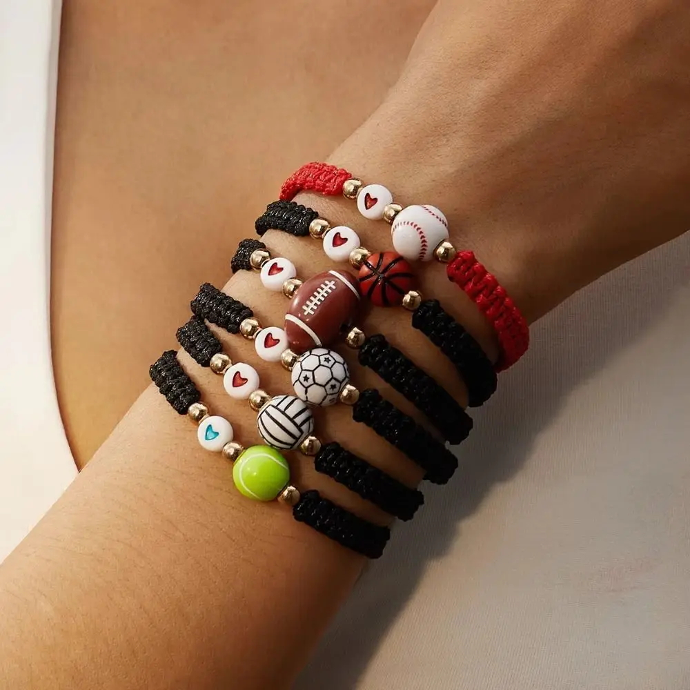 Handmade Basketball Baseball Bracelet Volleyball Resin Sport Style Woven Bracelet Jewelry Accessories Korean Style