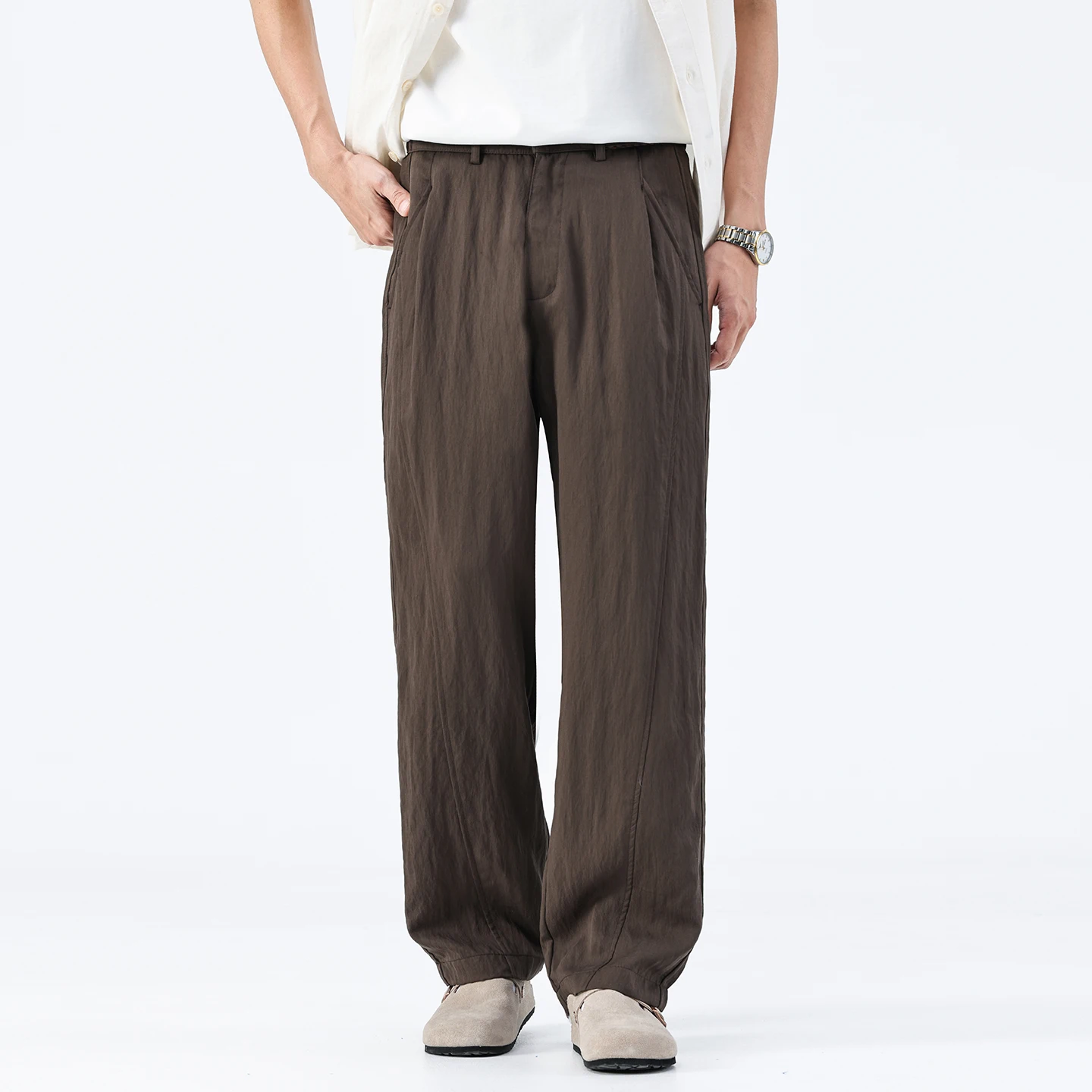 

Весенне-летние легкие повседневные брюки для мужчин в корейском уличном стиле, модные свободные брюки для города, мужские прямые брюки