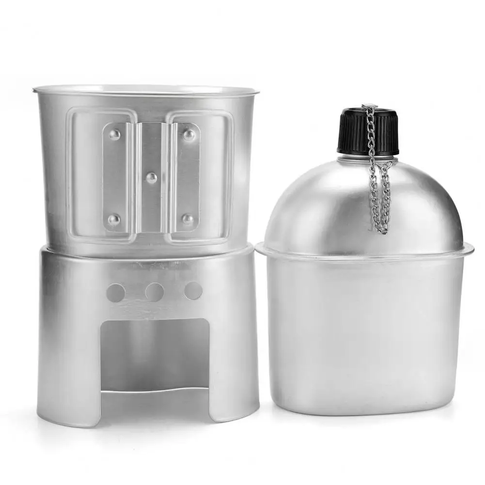 Outdoor Camping Cookware Set 3-piece Canteen Set with 800ml Water Bottle 600ml Cup Stove Pouch Kit for Camping Outdoor Cooking