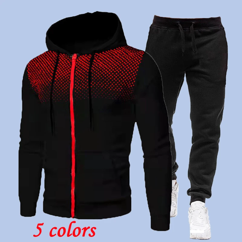 Autumn Winter Sports Wear for Men Gradient Tracksuit Men Zipper Hoodie/sweatshirts and Sweatpants Warm 2 Piece