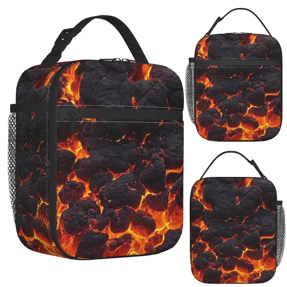 Magma Volcano Lava Fire Insulated Lunch Bag for Women Kids Portable Food Boxes Thermal Lunch Box Tote