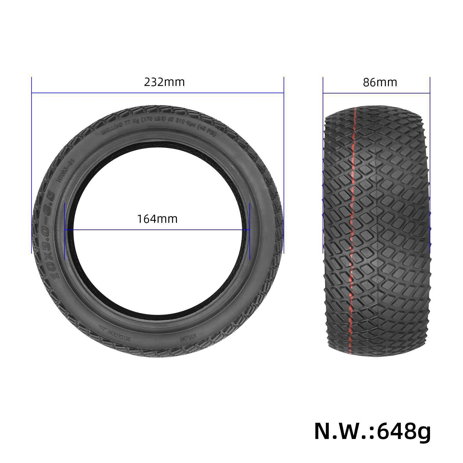 For 10 Inch 10x3.0-6.5 Off Road Vacuum Tire For Scooters Tubeless Explosion Proof Thickened Rubber Tread Pattern
