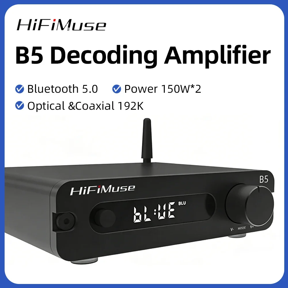 

HiFiMuse B5 Bluetooth Hi-Fi Power Amplifier 100W Class D ESS DAC Stereo Wireless Audio Amp for Home Speaker System