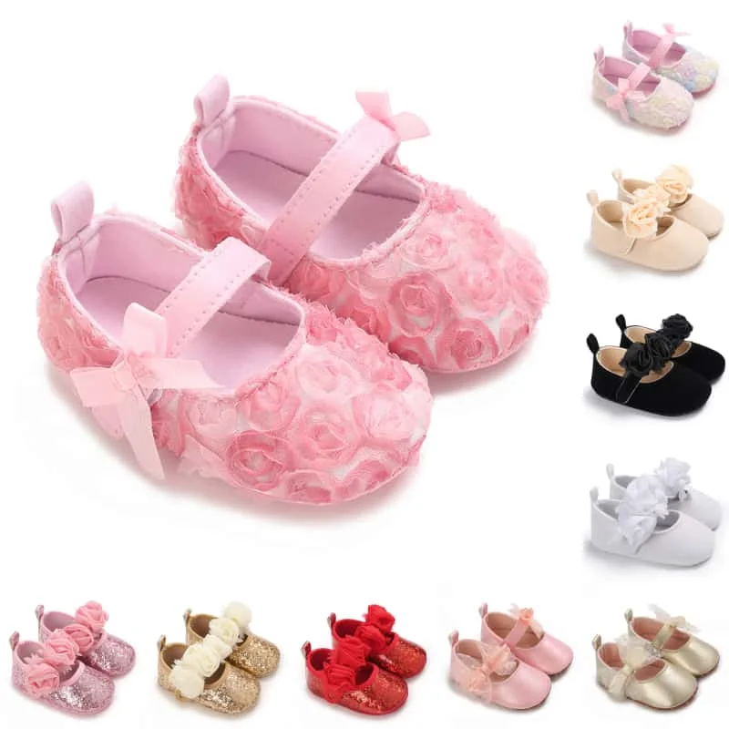 

Newborn Baby Girl Shoes 0 12 Months Pink Princess Lace Flower Soft Sole First Walkers Cute Spring Autumn Casual Walking Shoes