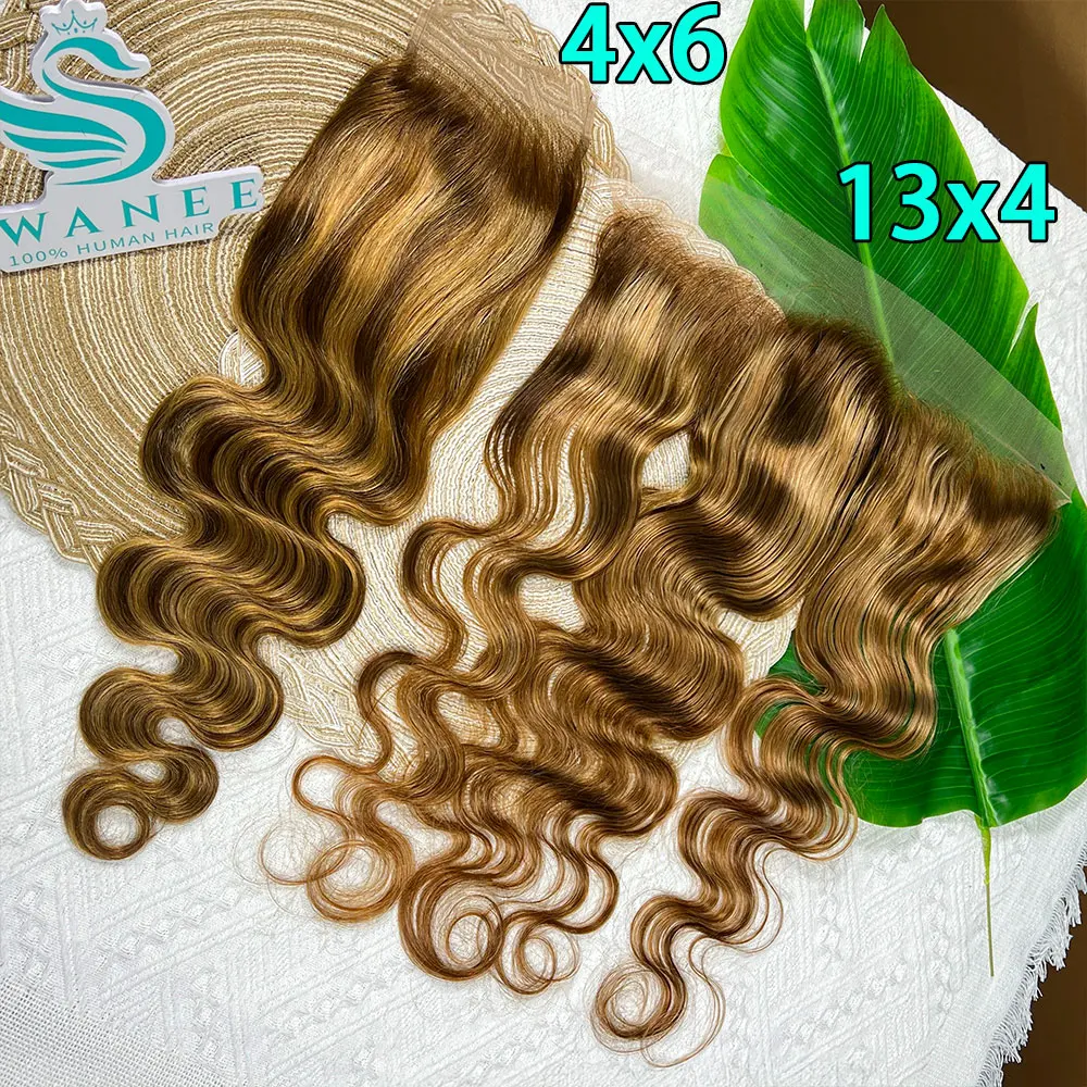 

SWANEE P4/27 Highlight Closure Human Hair Lace Frontal Closure Body Wave Human Hair Transparent Lace Closure Remy Hair Weave