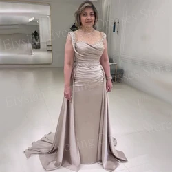 Modern Women's Mermaid Modest Evening Dresses Charming Sleeveless Pleated Customized Prom Gowns Beaded فساتين للمناسبات الرسمية