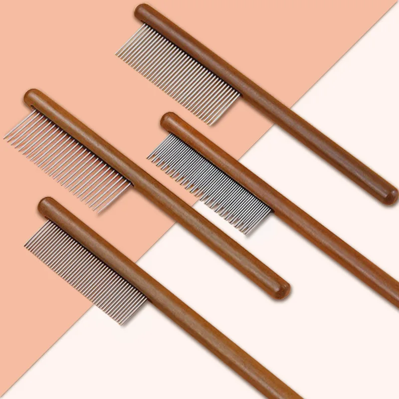 Pet Flea Comb Single-Row Dog & Cat Lice Remover with Solid Wood Handle Long-Pin Fine-Tooth Grooming Comb for Pet Care