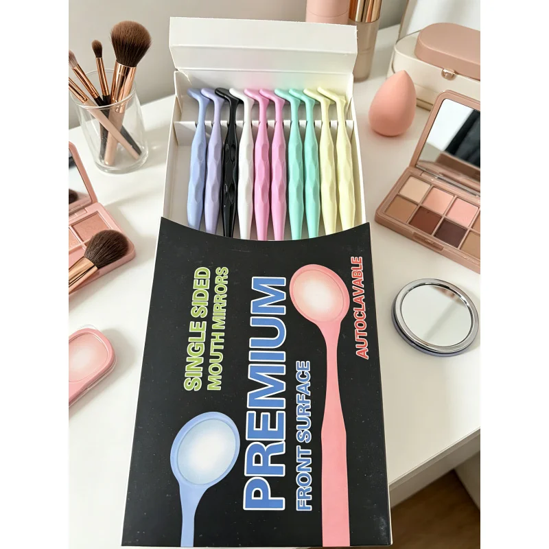 

10Pcs/Box One Sided Mouth Mirrors Color Handle Autoclavable Reflectors Tooth Whitening Oral Examination