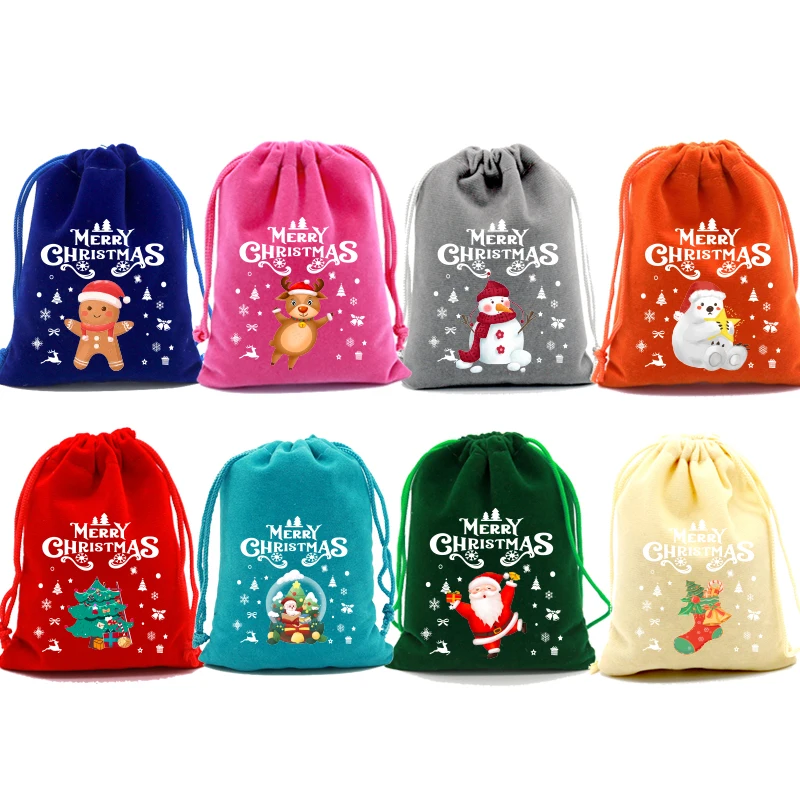 Wholesale 50Pcs/Lot Christmas Velvet Bags 9x12 13x18cm Drawstring Pouch Candy Gift Bag Xmas Party Favor Jewelry Packaging Bags