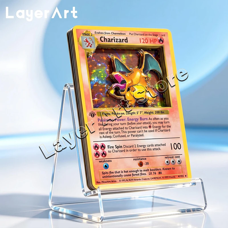 carta-pokemon-3d-stratificata-charizard-4-102-1a-edizione-base-replica-stereo-carta-collezionabile-giocattoli-fai-da-te-fatti-a-mano