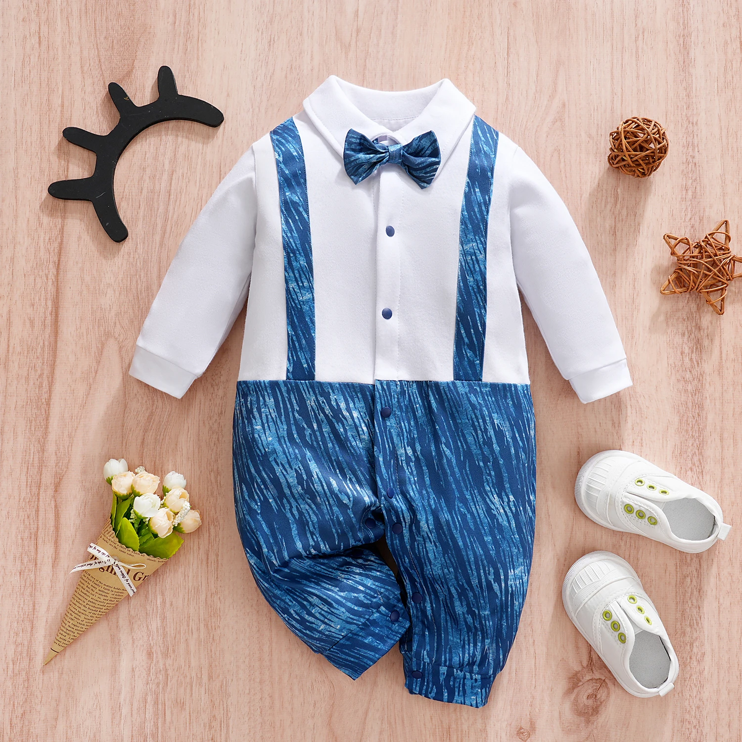 

One-piece baby spring and autumn water pattern bib full moon baby clothes long-sleeved ha-i 0-3 years old outdoor clothing