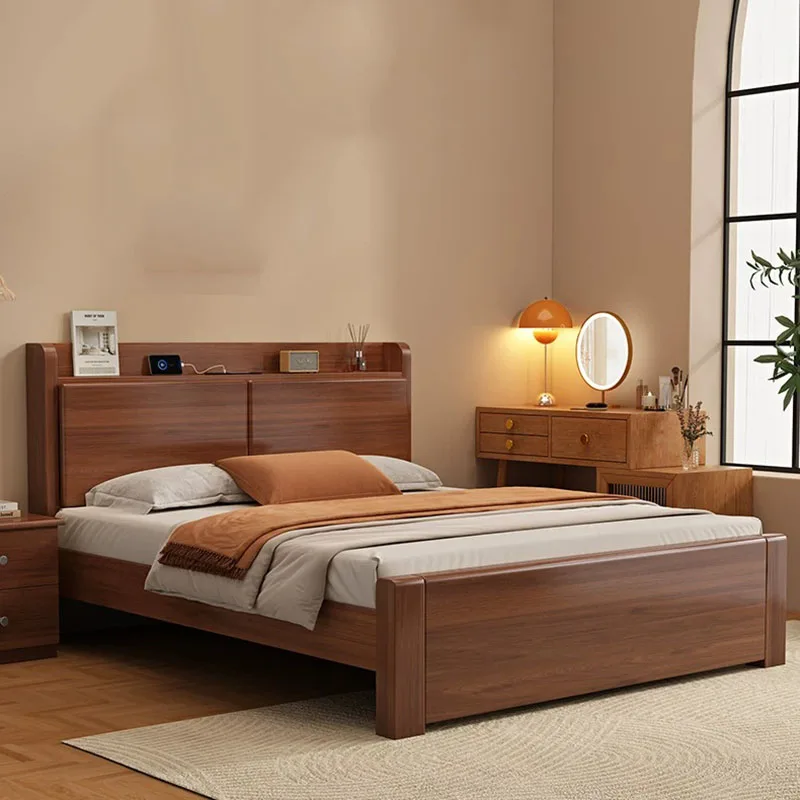 Wooden Beauty Bed Design Wooden Frame Queen Double Safe Sleeping Simple Bed Modern Floor Letto Matrimoniale Salon Furniture