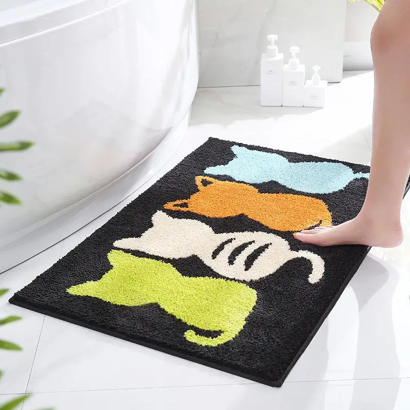

Water Absorbent Non-Slip Bathroom Mat Cute Design Entrance Door Mat Modern Style Polyester Carpet for Bedroom And Bathroom