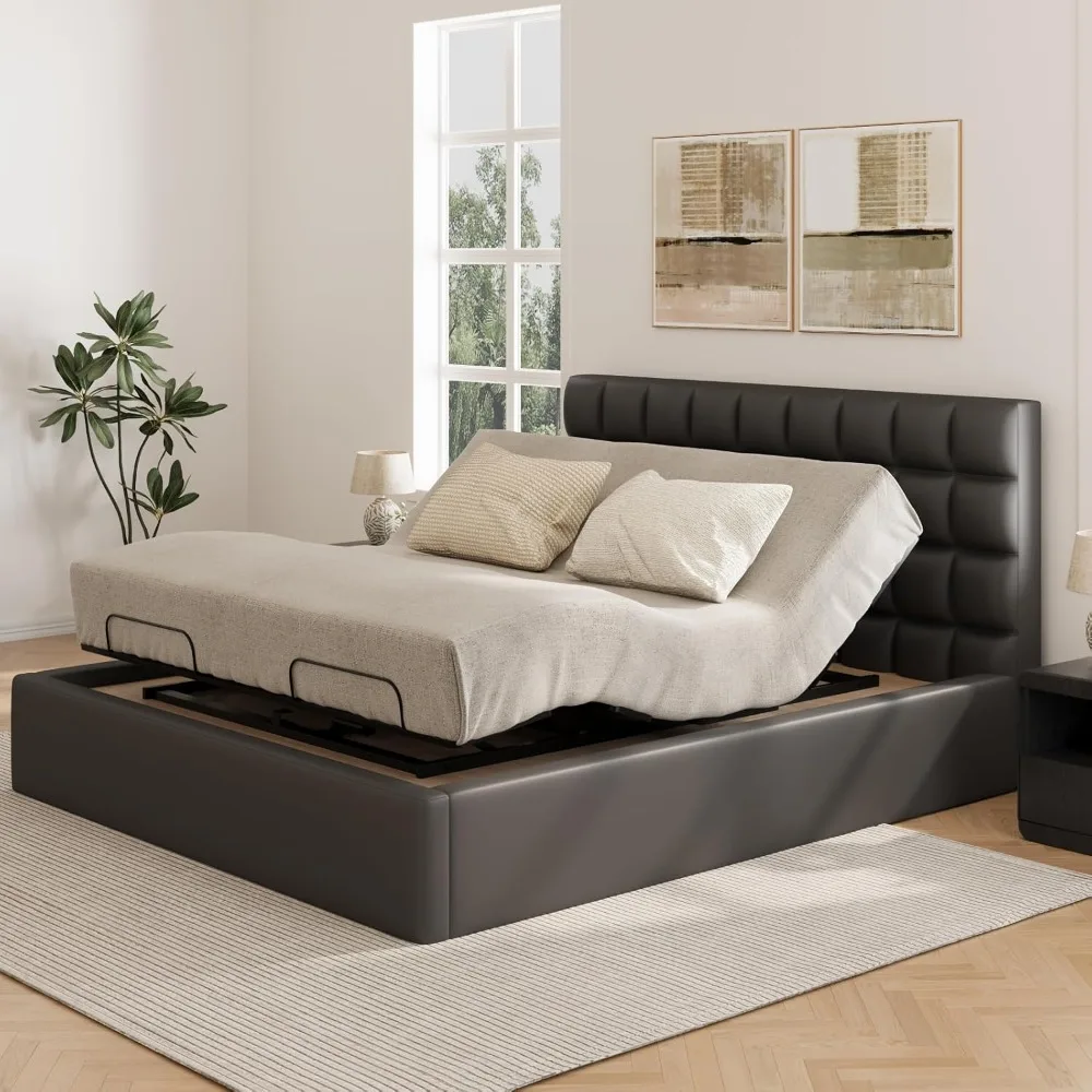 

King Size Bed Frame 54" Tall Headboard with Gorgeous Button Tufted and Nail, Upholstered Bed Frame includes 4 Under-bed Storage