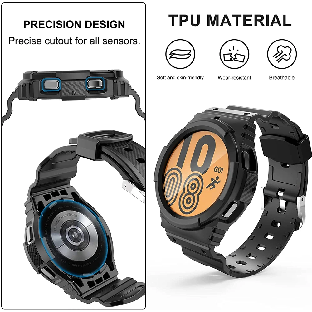 Shockproof TPU Band With Case For Samsung Galaxy Watch 5 40mm 44mm Sports Wrist Bracelet Strap Loop For Watch 4 40 44mm Case