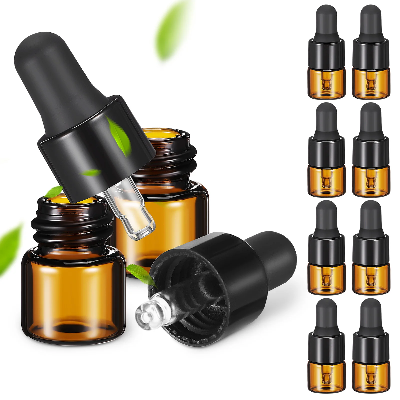 

30Pcs Amber Glass Dropper Bottle Leakproof Transparent Sample Vials Essential Oil Container