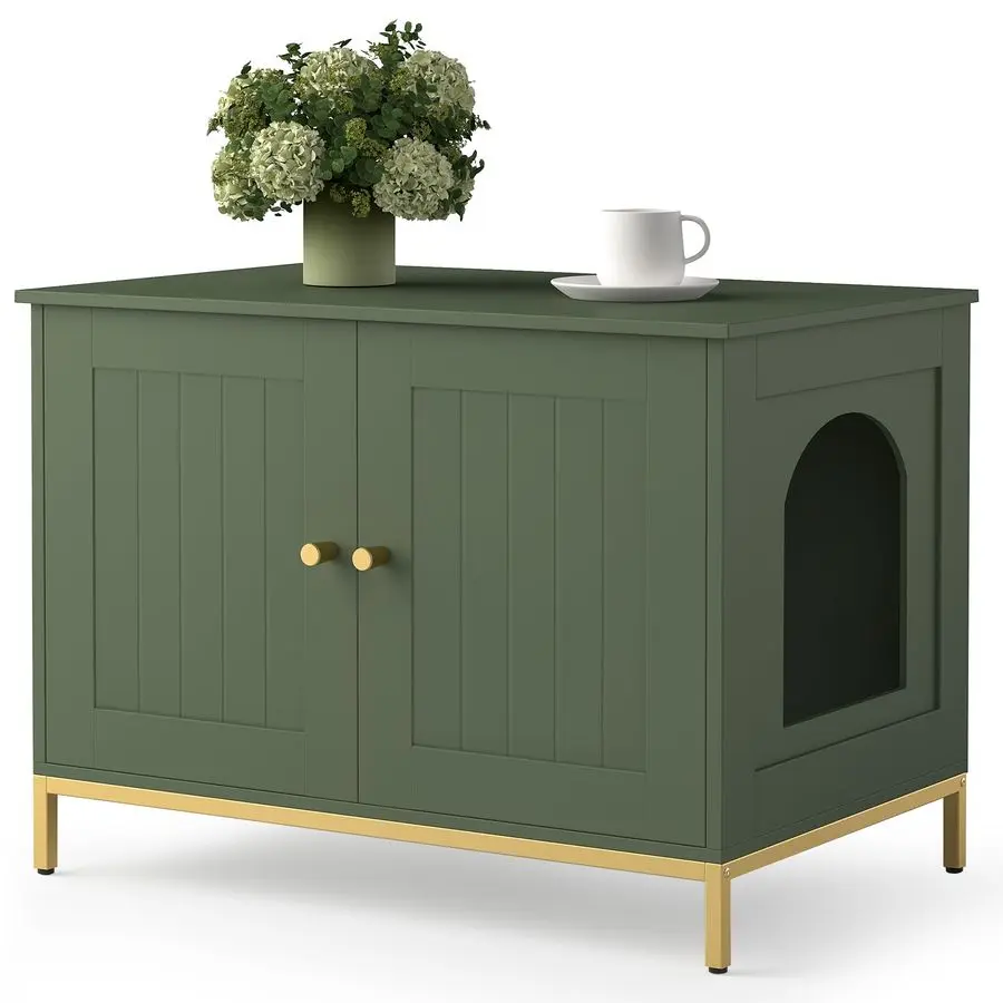 Cat Litter Box Enclosure, Cat Washroom Furniture with Metal Frame, Pet House, Fit Most of Litter Box, Modern Style, Green and Go