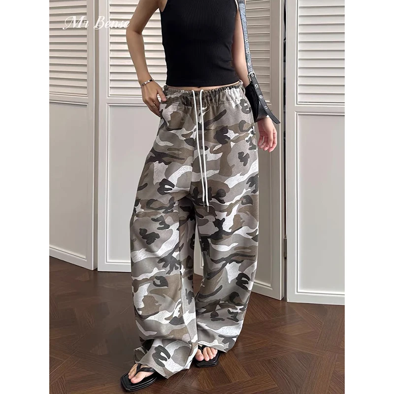 ZHIZOU Women Y2K Vintage 2000s Camouflage Hip-hop Pants American Streetwear Baggy Sweatpants Casual Wide Leg Trousers Autumn