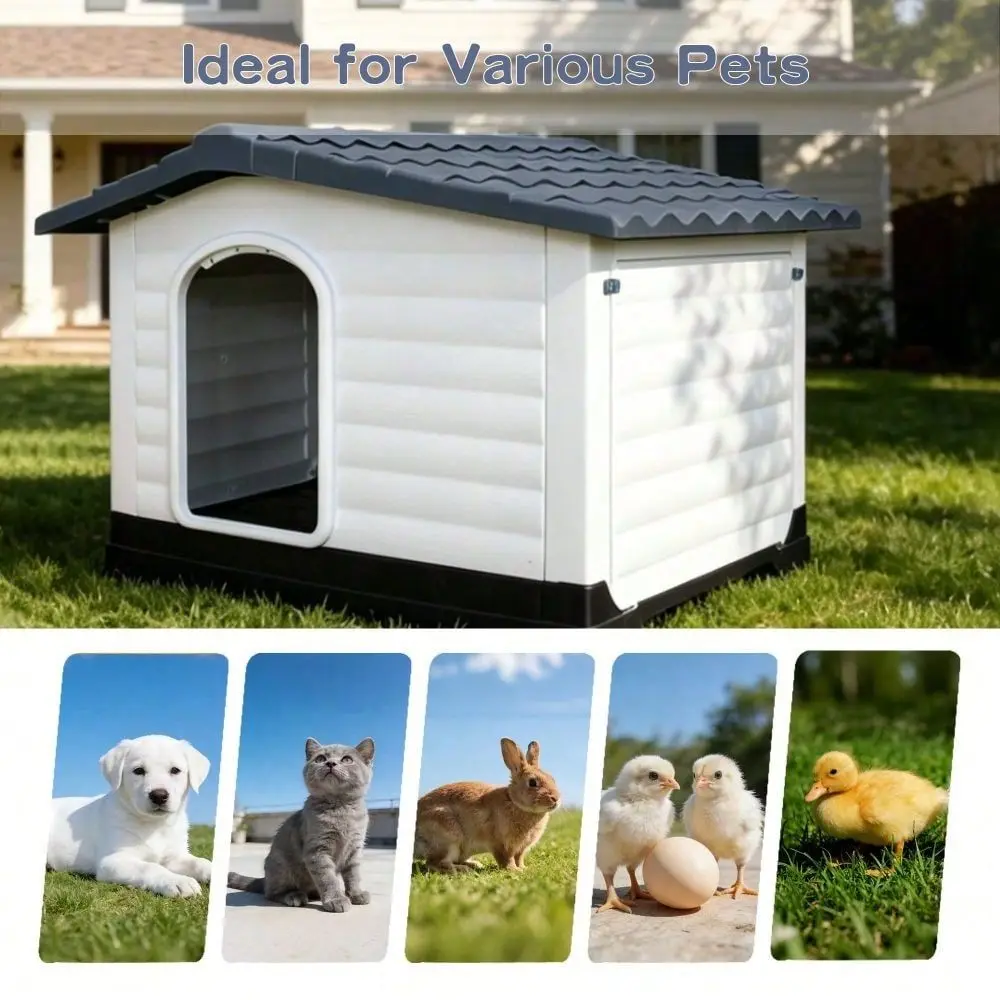 Compact 2Door Dog House With FoldOut Porch,Elevated Waterproof Kennel,Weatherproof, Easy Assembly, For Small Medium Dogs