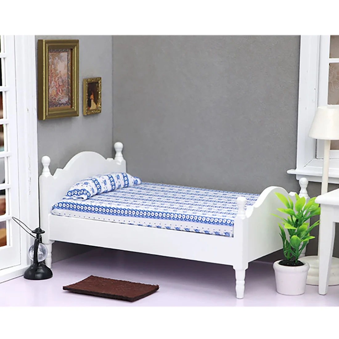 1/12 Dollhouse Wood Mini Single Bed Home Bedroom Furniture Model Doll House Decor Accessories